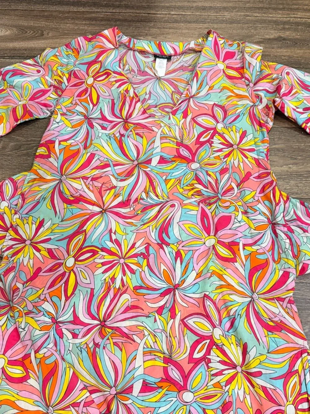 Kate Spade Floral Caftan Dress Pockets Cotton V Neck Resort XS - Picture 7 of 10